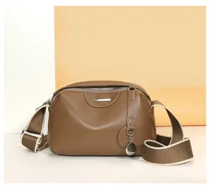 Top layer cowhide soft leather women shoulder bag, stylish casual crossbody bag with wide strap.