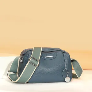 Top layer cowhide soft leather crossbody bag for women, stylish daily shoulder bag with wide strap.