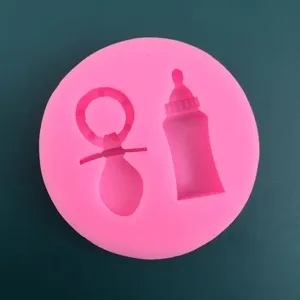 Molde de silicona rosa para chupete y biberón de bebé para decoración de pasteles de fondant principal