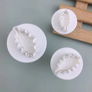 Set de moules à biscuits et fondant motif feuille, 3 pièces outil de cuisson blanc.