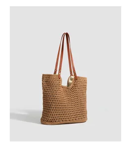 Straw woven tote bag for women beach vacation large capacity shoulder bag handbag casual stylish.
