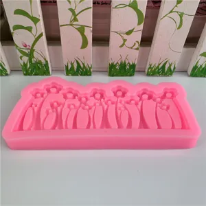 Pink silicone flower grass mold for resin clay chocolate baking craft DIY decor tool
