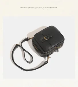 Borsa a Tracolla in Pelle PU Nera Vintage Messenger Piccola Borsa Fotografica con Tracolla