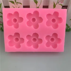 Molde de silicona rosa de 6 cavidades de flores para repostería, fondant y chocolate.