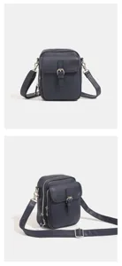 Borsa a tracolla in pelle PU blu scuro, borsa crossbody casual con tasca frontale e cinturino.