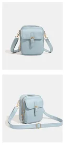 Borsa a tracolla in pelle PU azzurro chiaro, elegante borsa telefono per uso quotidiano.