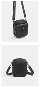Borsa a tracolla nera in pelle PU con scomparti multipli e cinghia di trasporto regolabile.