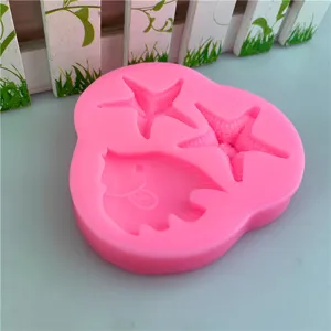 3-cavity ocean starfish fish silicone mold for fondant chocolate baking and DIY epoxy resin crafts