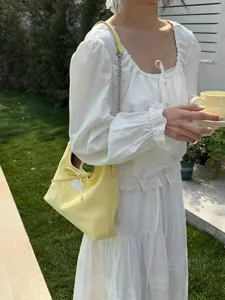 Korean style simple casual women shoulder bag sweet bow strap handbag daily fashion chic purse