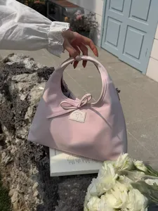 Korean minimalist casual women crossbody shoulder bag sweet bow pink handbag fashion new