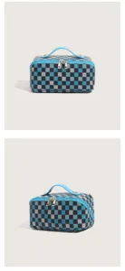 Large capacity checkered cosmetic bag portable travel makeup organizer pouch for women