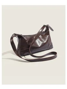 Chic vintage brown underarm shoulder bag, versatile PU leather crossbody bag for women.