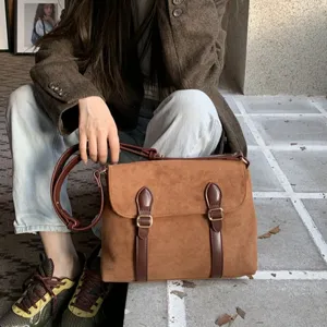 Women Retro Suede Messenger Bag PU Leather Crossbody Bag Vintage Casual Solid Color Shoulder Bag For Daily Commute