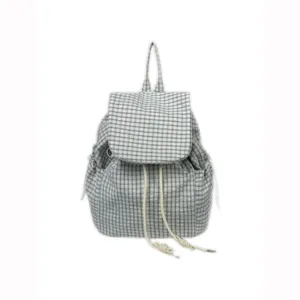 Classic plaid nylon backpack with drawstring and flap closure for casual daily use and school