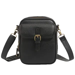 Borsa a tracolla in pelle PU nera borsa messenger con tasca frontale e cinghia