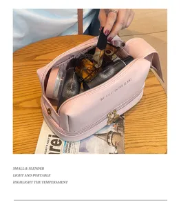 Large capacity PU makeup bag multi-layer waterproof travel cosmetic pouch for women.