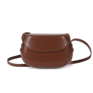 Women brown structured saddle bag PU leather crossbody handbag casual chic shoulder purse.