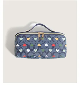 Korean style ins print heart handbag large capacity cosmetic bag portable travel makeup bag