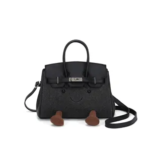 Black denim leather patchwork handbag cute smiley face cartoon shoulder crossbody bag