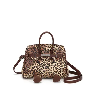 Leopard print cute cartoon smiley face design leather shoulder handbag casual crossbody bag main
