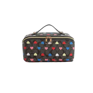 Korean style cute heart print travel cosmetic bag large capacity makeup pouch handbag