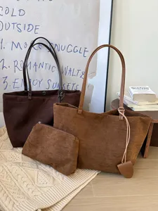 Autumn winter vintage suede large capacity tote bag shoulder bag set for women commuting