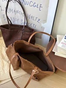 Retro large capacity suede tote bag, stylish shoulder and handbag for daily women commute.