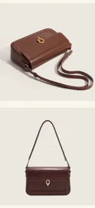 Vintage leather shoulder bag for women, elegant minimalist crossbody bag with gold lock.