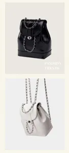 Women fashion chain backpack casual travel daypack PU leather chic elegant detail design style.
