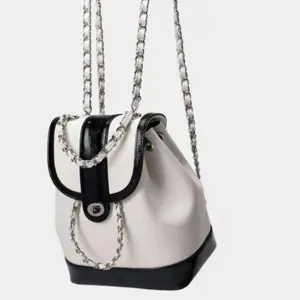 Korean Style PU Leather Flap Chain Backpack Fashion Casual Colorblock Women Bookbag