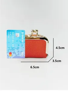 Mini orange kiss-lock coin purse cute leather jewelry storage pouch compact pocket wallet bag