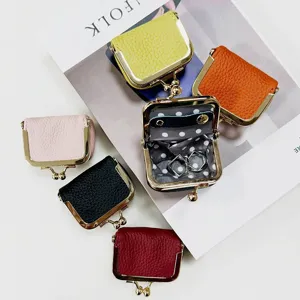Mini leather kiss lock coin purse cute jewelry storage pouch portable multi color small wallet