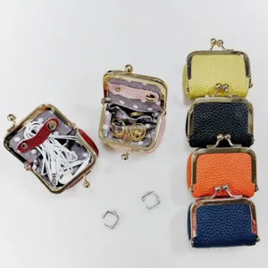 Mini kiss-lock coin purse portable leather jewelry storage pouch cute makeup bag organizer