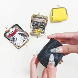 Mini leather kiss-lock coin purse portable vintage change pouch cute jewelry storage bag for women