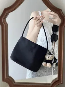 Black nylon underarm shoulder bag with embroidery lettering for women daily commute