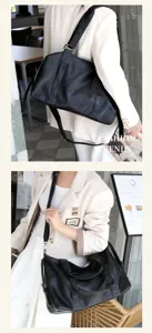 Large capacity PU leather travel duffel bag with independent shoe compartment for fitness gym.