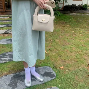 Korean style chic heart lock handbag, trendy faux leather shoulder crossbody bag for women detail