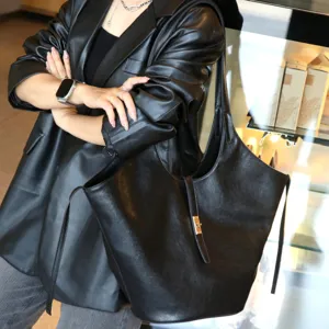 Large Capacity PU Leather Tote Bag For Women Casual Commuter Shoulder Handbag Urban Minimalist Work Bag