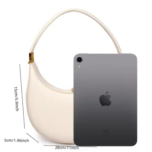 White crescent shoulder bag minimalist hobo handbag leather underarm purse with size detail
