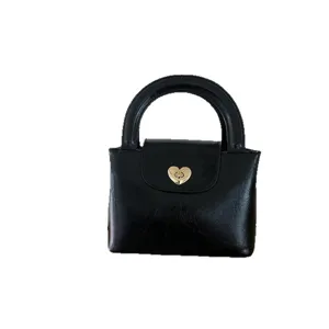 Black heart lock handbag for women, stylish PU leather top handle bag, fashion shoulder bag