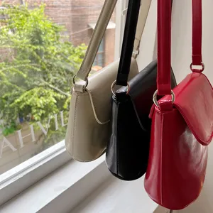 Korean style glossy small shoulder bag retro flap crossbody bag set of three colors.