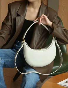 Women Crescent Hobo Bag Off White Leather Shoulder Crossbody Bag Casual Daily Commute