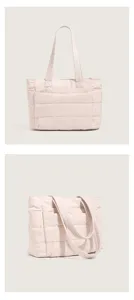 Casual quilted puffer tote bag for women lightweight multi-compartment shoulder handbag cloud