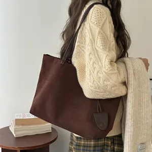 Fall winter vintage luxury suede large capacity tote bag casual handbag shoulder bag commuting