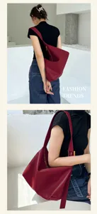 Sac cabas souple en cuir rouge vin vintage sac d'epaule minimaliste pour femme elegante