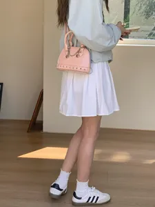Chic pink patent leather shell handbag with chic metal chain studs stylish women crossbody bag