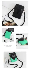 Süße koreanische Herz Handy Tasche mit schwarzen Perlenkette Umhängetasche Mini für Damen