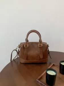 Retro PU Leather Boston Bowling Bag For Women Fashion Top Handle Commuter Crossbody Handbag Casual Chic Shoulder Bag
