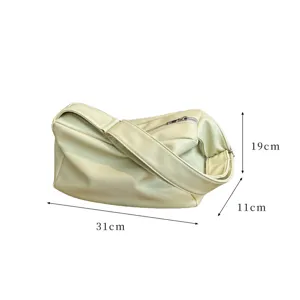 Solid color PU leather shoulder bag for women, stylish underarm hobo bag with wide strap.