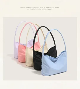 Details of minimalist nylon underarm shoulder bag, soft texture and exquisite embroidery.